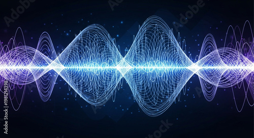 Glowing Digital Audio Waveform Visualization In Blue.