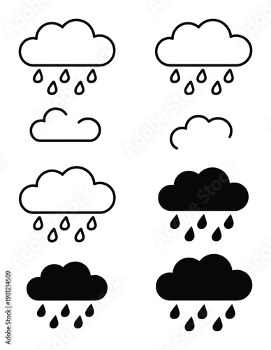 Collection of Cloud and Rain Outline and Solid Fill