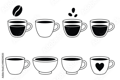 Collection of Coffee Cups and Beans, Various Styles