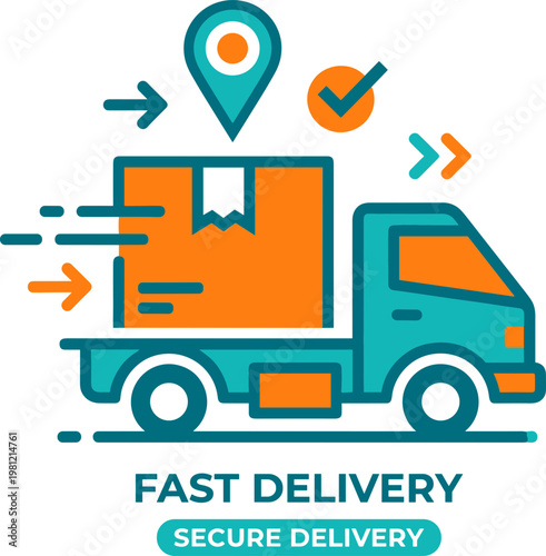 A fast delivery truck transports packages quickly to a location with secure check