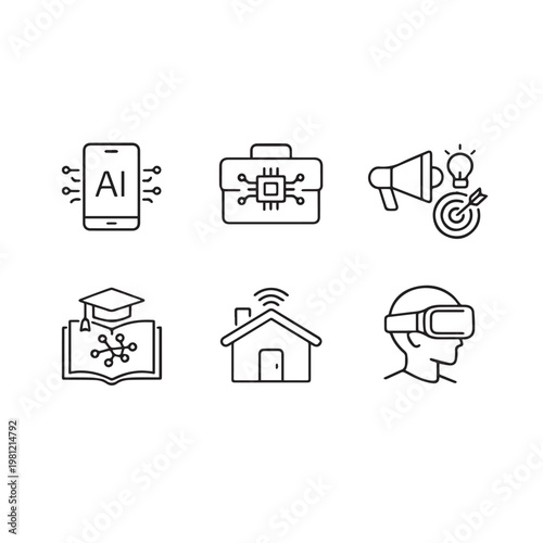  Minimal AI & Smart Technology Outline Icon Set