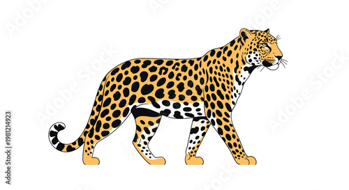 Majestic leopard, walking stealthily in profile, showcasing its distinctive spotted coat and powerful, muscular physique.