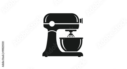 Black kitchen mixer appliance shown in a stark silhouette