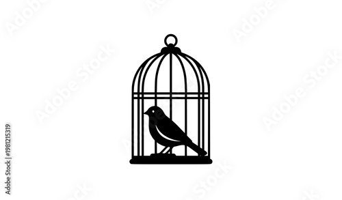 Caged bird silhouette icon freedom concept black vector illustration isolated on white background