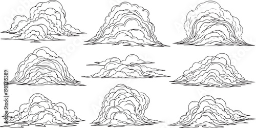 Contour line sketches of a mountainous landscape in black and white Vector