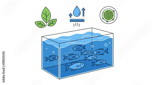 Aquaponics sustainable farming system with fish tank plants and water cycle icons vector illustration