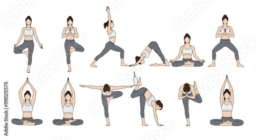 Collection of yoga poses performed by a woman