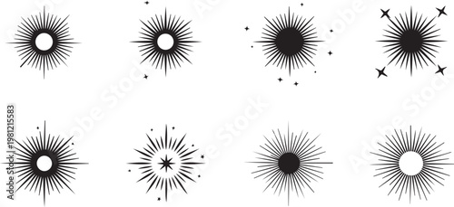 Geometric representations of light and shadows in eight abstract patterns Vector