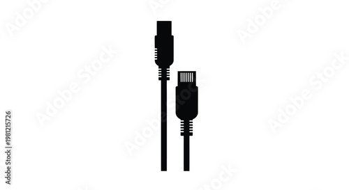 Black usb cables with different connectors a graphic silhouette