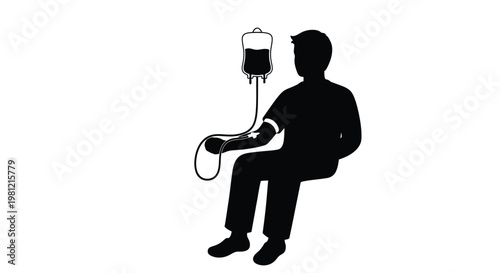 Man receiving an iv drip a stark black silhouette