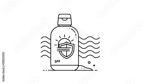 A minimalist vector illustration of a sunscreen bottle with SPF protection