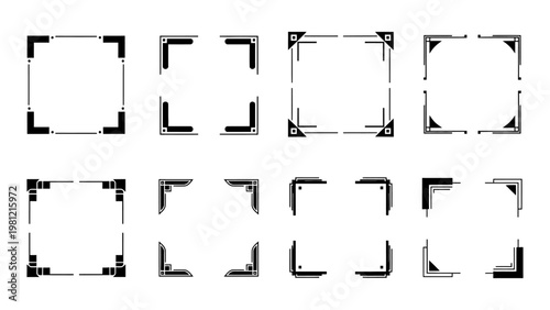 Set of decorative Art Deco corner borders and geometric frame elements vector illustration for graphic design and invitations