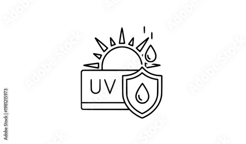 A vector graphic icon of UV protection with a shield and sun