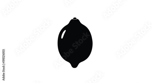A simple black silhouette of a fresh lemon on a white background