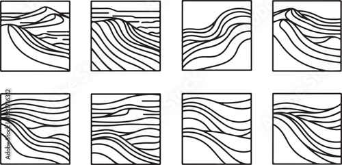 Examples of contour lines in topographic maps with varying elevations Vector