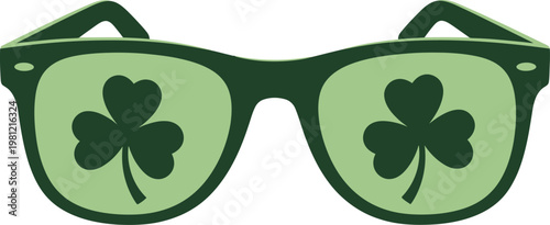 Stylish sunglasses with shamrock lenses for st patrick's day