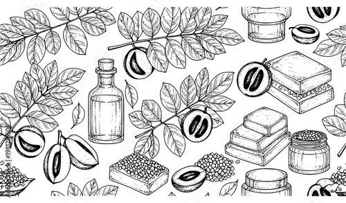 Terminalia Chebula Haritaki Seamless Pattern Botanical Cosmetic Vector