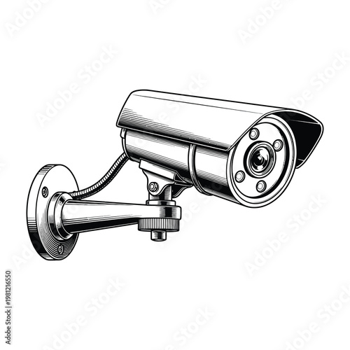 CCTV Security Camera Mounted on Wall for Surveillance and Monitoring Systems Isolated on White