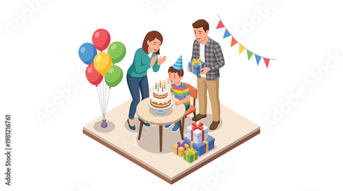 Family Celebrating Birthday Together.