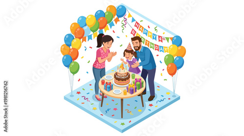 Family Celebrating Birthday Together.