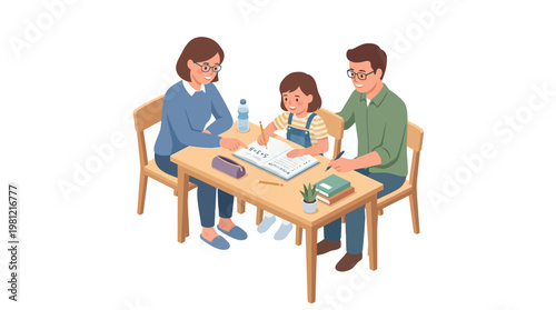 Family Doing Homework Together.