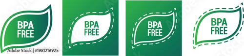 BPA free, green badge for packaging. Green icon for product labels. Vector illustration.