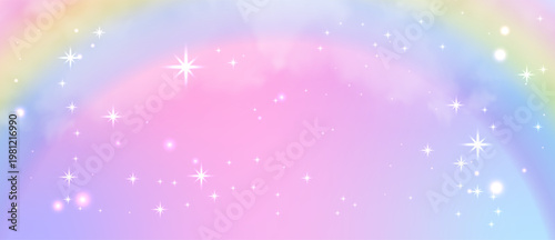 Soft clouds, rainbow highlights, and kawaii textures enhance magical look. Dream pink glitter effect for backgrounds, wallpapers, and prints.