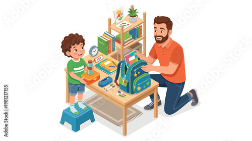 Father and son woodworking together.