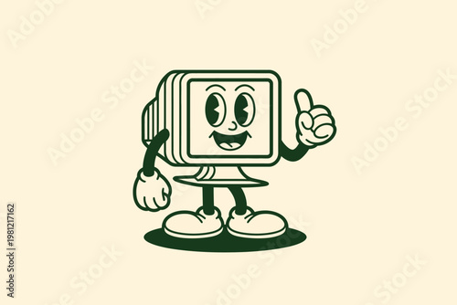 Retro cartoon chef holding a frying pan and spatula