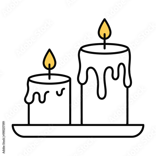 Two Burning Candles on a Tray Minimalist Line Art Icon for Romantic Interior Decor and Relaxation