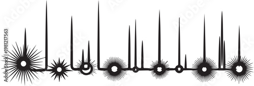 Abstract illustration of a row of stylized dandelions with seed heads Vector