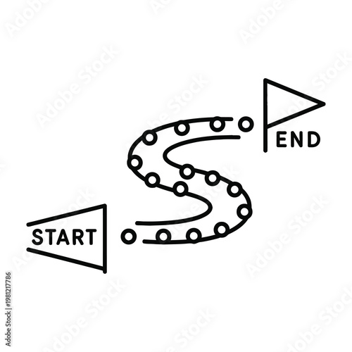 Start to End Path Concept with Dotted Line and Flags on Isolated White Background for Business Goal