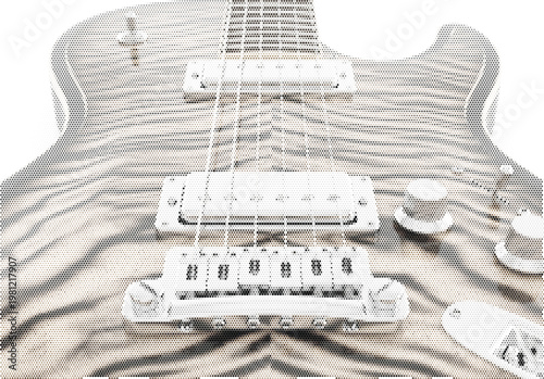 Classic electric guitar in halftone stipple for music art and professional sound performance
