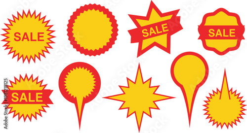 Collection of Yellow and Red Sale Price Tags and Starbursts sticker label