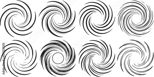 Artistic black and white line drawings of flowing and abstract swirl patterns Vector