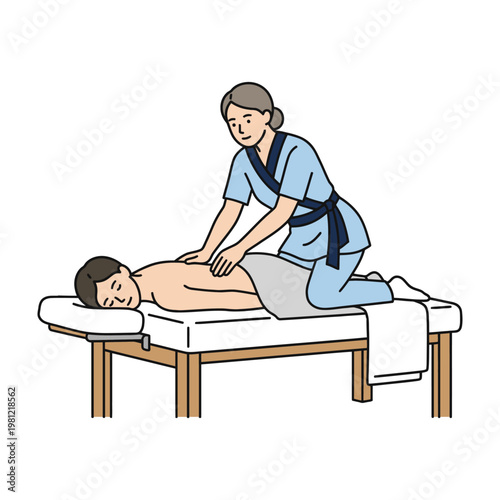 Professional Massage Therapist Giving Back Treatment to Man on a Table in a Wellness Spa Center