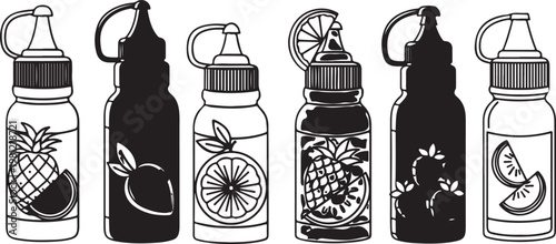 A colorful assortment of milk bottles with unique illustrations and vibrant designs Vector