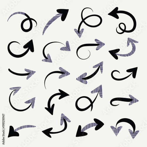 Collection of Hand-Drawn Arrows in Black and Purple