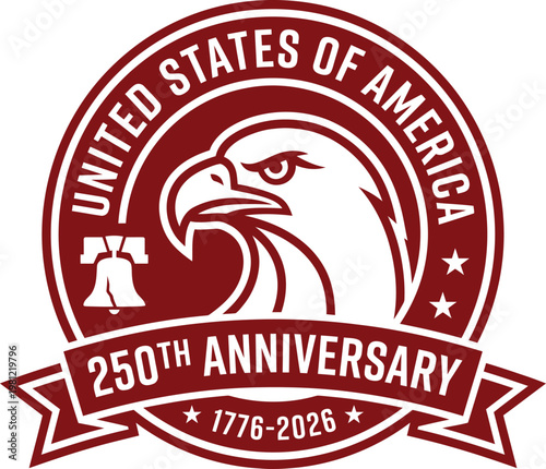 United states of america 250th anniversary logo with eagle and liberty bell on white background
