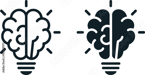 Dual Brain Light Bulb Icons, Creative Thinking and Analytical Mind Concept Illustration.