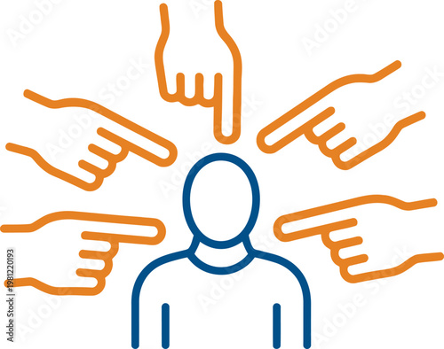 Blame Concept Illustration, Multiple Hands Pointing at Person, Accusation and Responsibility Theme.