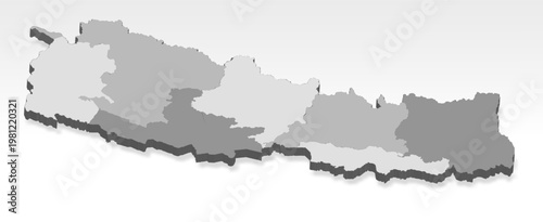 3D  Nepal map with all Regions in gray. Three dimensional map Federal Democratic Republic of Nepal Provinces with shadow. Map of Ireland  on white background for your design, app, UI.  EPS10. 