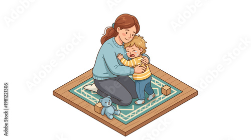 Woman Hugging Little Child.