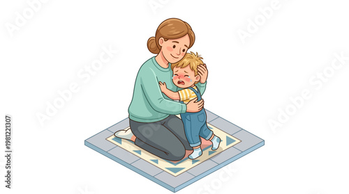 Woman Hugging Little Baby Girl.