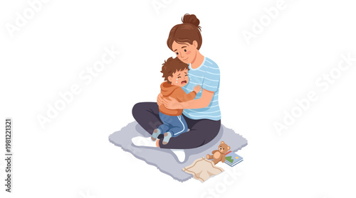 Woman Hugging Little Child.