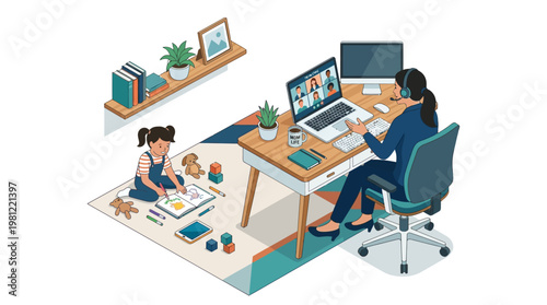 Woman working from home office.