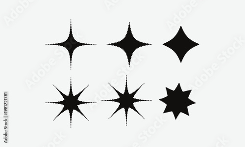 Collection of black sparkle shapes on a light gray background