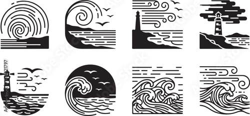 Intricate black and white line art showcasing various curling patterns and designs Vector