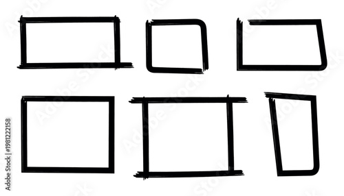 Hand drawn square and rectangle frames set, marker pen sketch borders and boxes. Brush stroke doodle frame shapes collection for text and layout vector