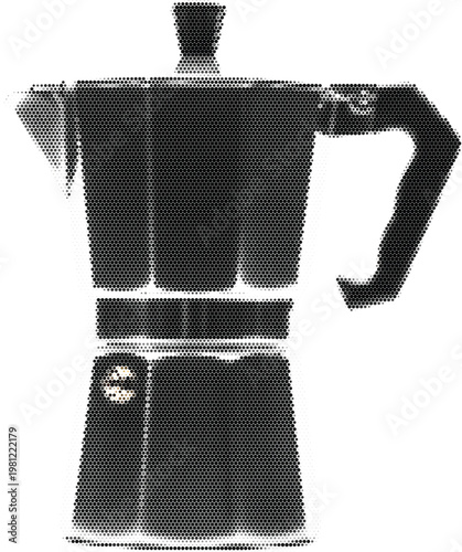Classic moka pot brewer for an espresso coffee drink in a stylish kitchen setting